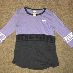 Lilac 3/4 length sleeve purple shirt VS PINK